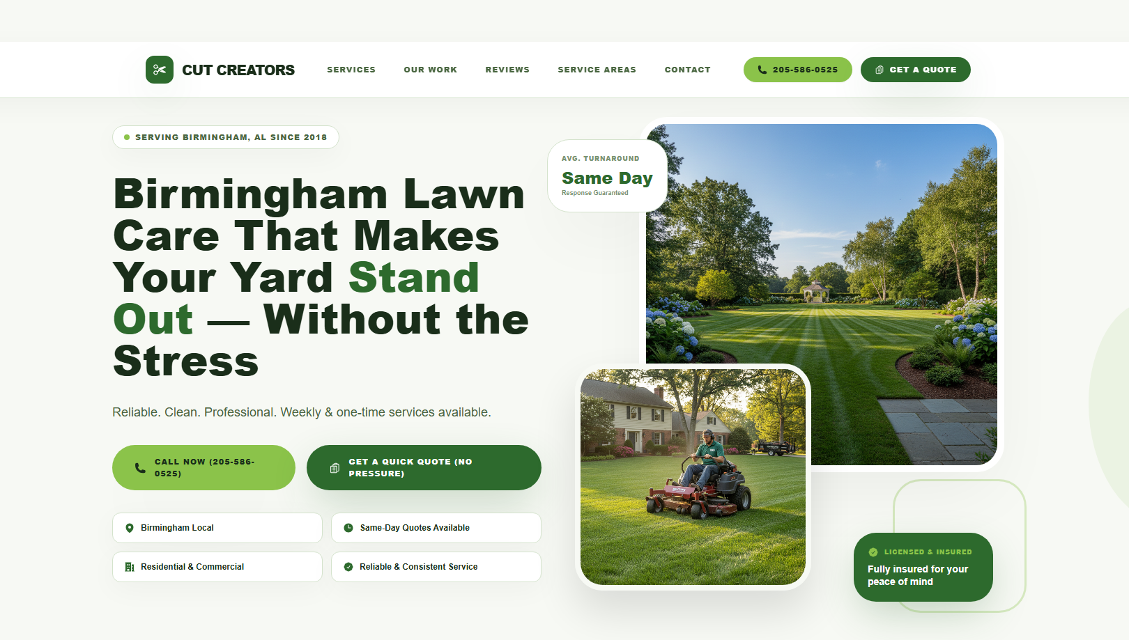 Cut Creators Lawn Service website homepage on desktop
